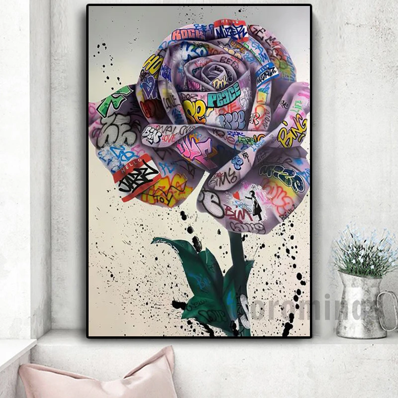 Граффити искусство розы цветы холст картина плакаты и принты на стену печать