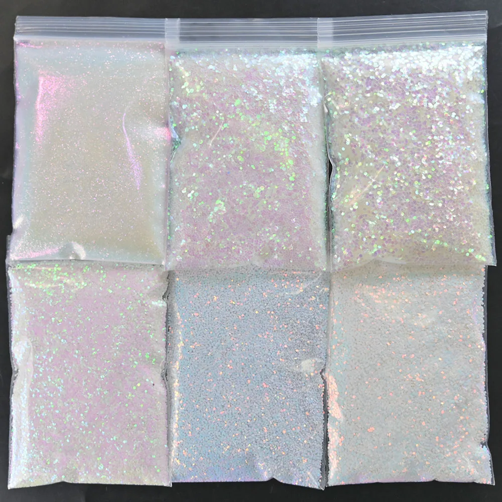 

6Bag Aurora Gradient Mixed Hexagon Glitter 3D Holographic Iridescent Flakes Slice Sparkly Chunky Manicure Nail Art Decoration G3