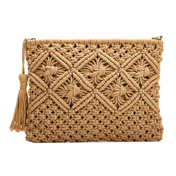 Women's Hand-Woven Cotton Bag Straw Woven Bag Coin Purse Mobile Phone Bag Clutch Bag Tassel Bag Khaki
Women's Hand-Woven Cotton Bag Straw Woven Bag Coin Purse Mobile Phone Bag Clutch Bag Tassel Bag Khaki