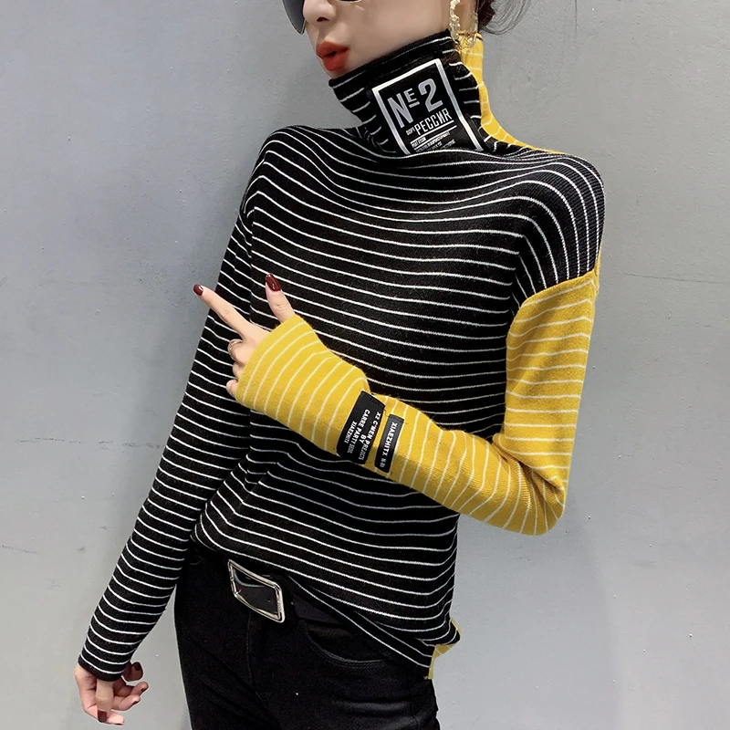 #3807 Spring Stripe Knitted Sweater High Neck Thin Knitted Tops Spliced Sleeve Elastic Sweaters Ladies Turtleneck Pullover Women
#3807 Spring Stripe Knitted Sweater High Neck Thin Knitted Tops Spliced Sleeve Elastic Sweaters Ladies Turtleneck Pullover Women