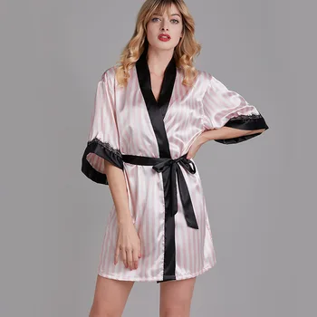2020 Pajamas Female Spring and Summer New Faxu Silk Sexy Robe Stripes Bathrobe Home Services Night Dress Sleepwear Lounge Set
2020 Pajamas Female Spring and Summer New Faxu Silk Sexy Robe Stripes Bathrobe Home Services Night Dress Sleepwear Lounge Set