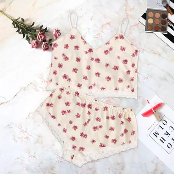 New Summer Women Pajamas Set Flower Print V-Neck Camisole Shorts Sleepwear Casual Underwear S-2XL Drop Shopping W4 
New Summer Women Pajamas Set Flower Print V-Neck Camisole Shorts Sleepwear Casual Underwear S-2XL Drop Shopping W4
