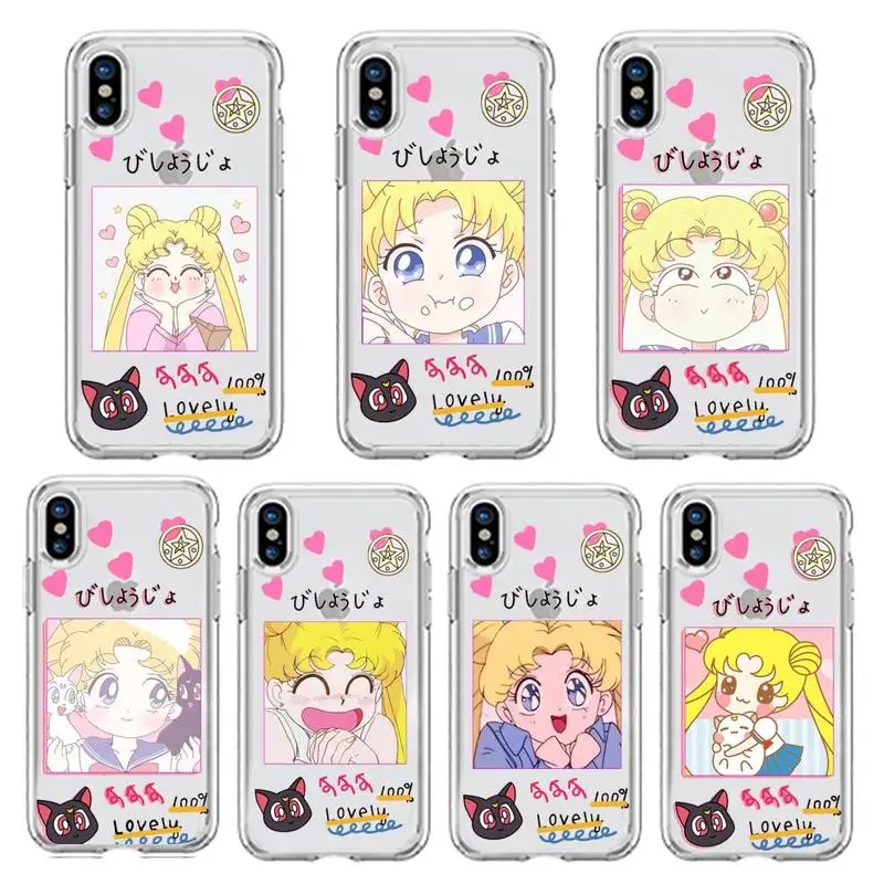 

Cute Japanese Anime Sailor Moon Phone Case Transparent soft For iphone 5 5s 5c se 6 6s 7 8 11 12 plus mini x xs xr pro max