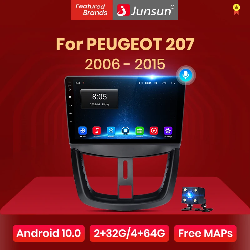 Автомагнитола Junsun V1 pro 2G + 128G Android 10 для PEUGEOT 207 2006 2015 мультимедийный видеоплеер