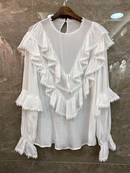 2020 Spring and Summer New Women's round Neck Irregular Ruffles Stitching Decorations Horn Long-Sleeved Upper Garment 405
2020 Spring and Summer New Women's round Neck Irregular Ruffles Stitching Decorations Horn Long-Sleeved Upper Garment 405