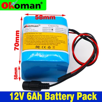 Okoman large capacity battery pack 12V 6000mAh 18650 lithium ion rechargeable battery 6Ah DC12.6V portable battery pack 
Okoman large capacity battery pack 12V 6000mAh 18650 lithium ion rechargeable battery 6Ah DC12.6V portable battery pack