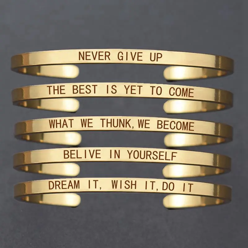Inspirational Bracelet " Never Give Up " Letters Engraved Gold/ Rose Gold/ Silver Tone Cuff Bracelet Women's Fashion Accessories
Inspirational Bracelet " Never Give Up " Letters Engraved Gold/ Rose Gold/ Silver Tone Cuff Bracelet Women's Fashion Accessories