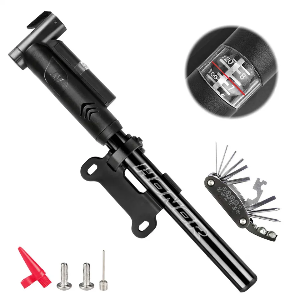 Mini bicycle pump, bicycle air pump compact portable alloy frame pump with maintenance tools
Mini bicycle pump, bicycle air pump compact portable alloy frame pump with maintenance tools