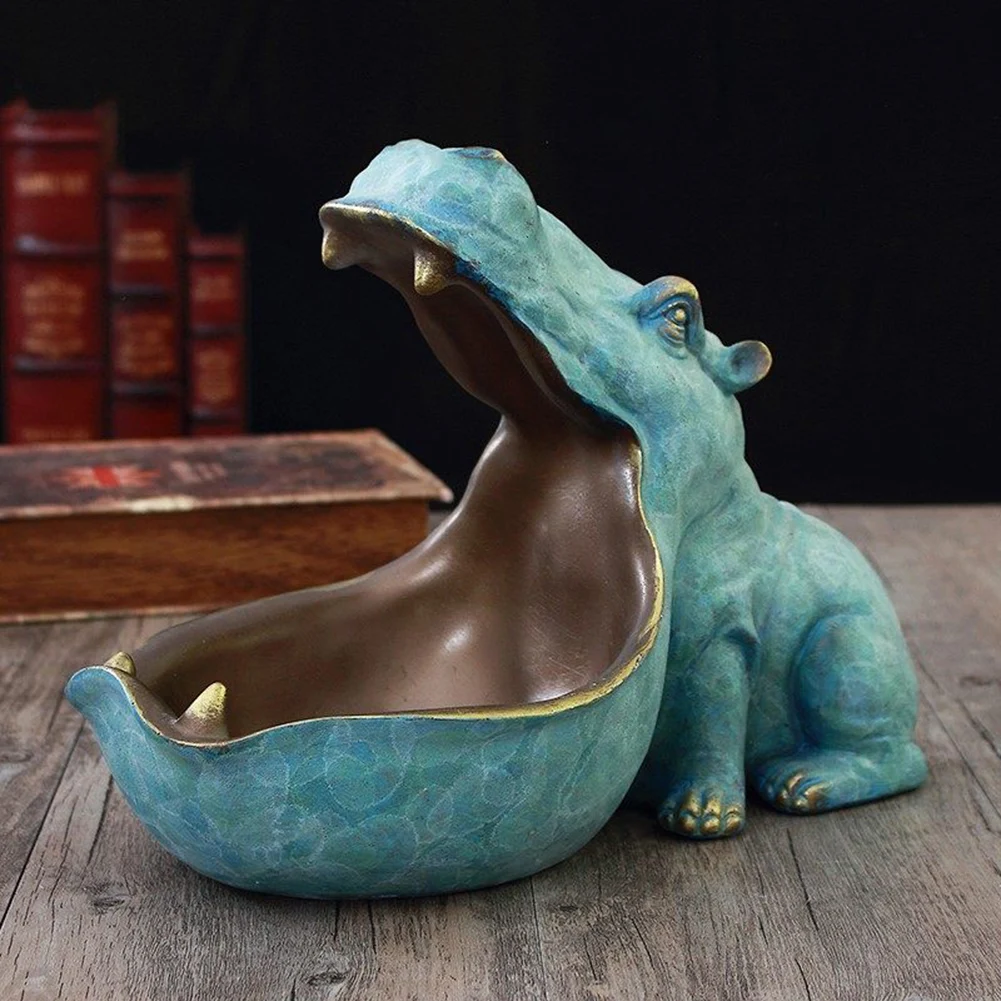 Resin 3D Statue Sculpture Hippo Desk Decor Figurine Key Sundries Storage Holder Art Craft Home DecorationAnimal | Дом и сад