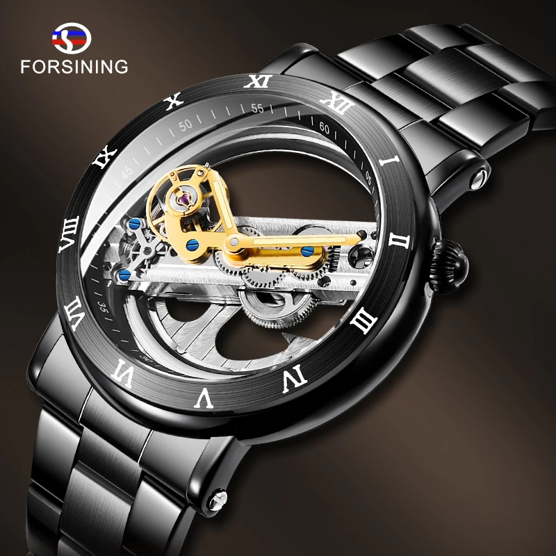 Часы наручные Forsining мужские прозрачные роскошные механические стальные