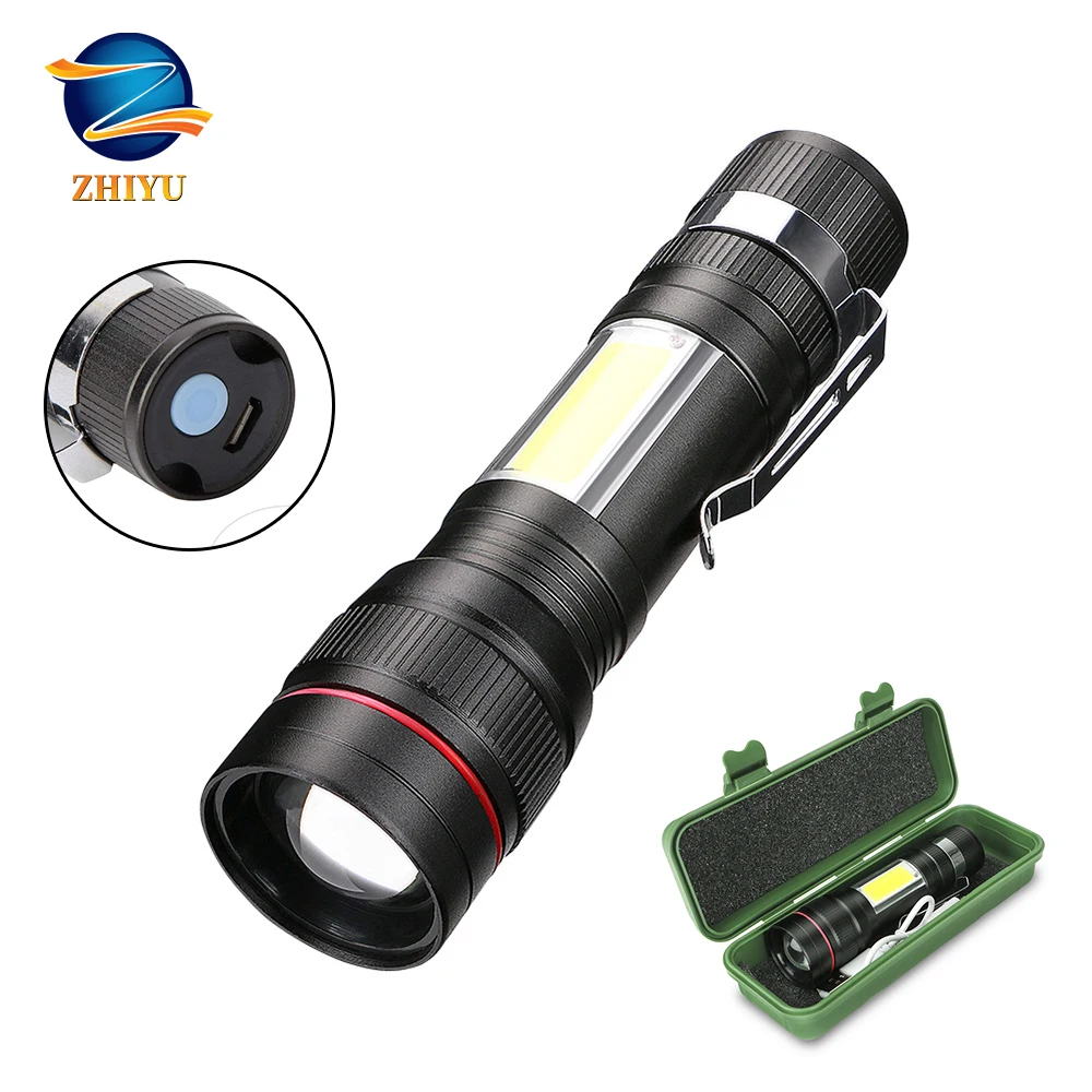 ZHIYU rechargeable LED Flashlight T6+COB LED Torch Waterproof Camping Lantern Zoomable Focus Light Tactical torch Camping light
ZHIYU rechargeable LED Flashlight T6+COB LED Torch Waterproof Camping Lantern Zoomable Focus Light Tactical torch Camping light