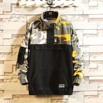 Oversize M-5XL Brand 2019 Autumn Camouflage stitching medium-length Pullover Jeans Jacket Harajuku Soft Men Pocket denim Jacket 
Oversize M-5XL Brand 2019 Autumn Camouflage stitching medium-length Pullover Jeans Jacket Harajuku Soft Men Pocket denim Jacket