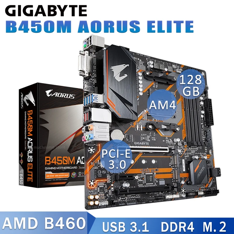 Разъем AM4 для Gigabyte B450M AORUS ELITE материнская плата DDR4 M.2 128 ГБ PCI-E 3 0 настольный