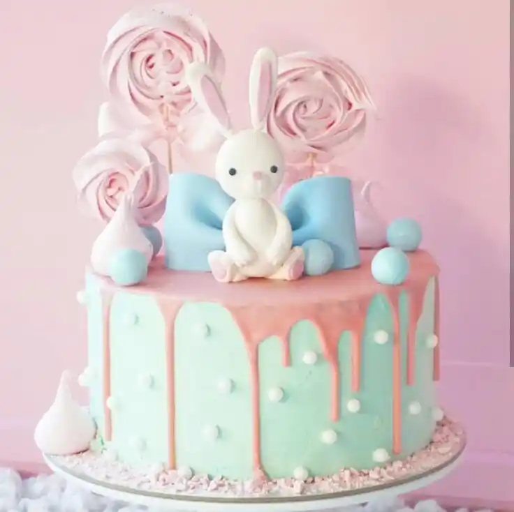 ピンク白ウサギケーキトッパー女の子誕生日ケーキの装飾の結婚式のパーティーギフト Gooum