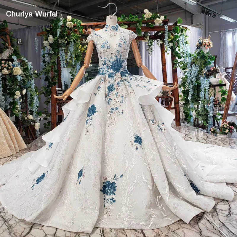 HTL792 wedding dresses with blue flowers ball gown skirt pattern high neck wedding gowns for bride будуарное платье кружевное 
HTL792 wedding dresses with blue flowers ball gown skirt pattern high neck wedding gowns for bride будуарное платье кружевное
