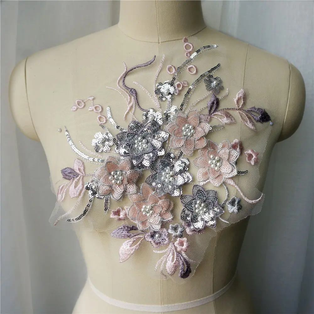 Pink Silver 3D Flower Lace Fabric Beads Sequin Tassel Embroidered Gown Appliques Collar Sew Patch For Wedding Decoration DIY
Pink Silver 3D Flower Lace Fabric Beads Sequin Tassel Embroidered Gown Appliques Collar Sew Patch For Wedding Decoration DIY