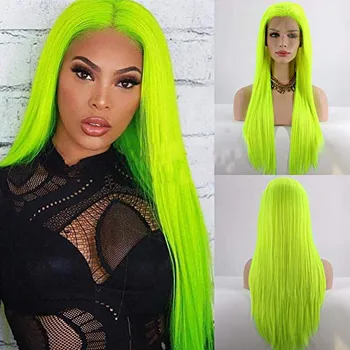 Green Synthetic Lace Front Wigs Long Silk Straight Bright Yellow Green Wig with Free Part High Temperature Fiber For Women Party 
Green Synthetic Lace Front Wigs Long Silk Straight Bright Yellow Green Wig with Free Part High Temperature Fiber For Women Party