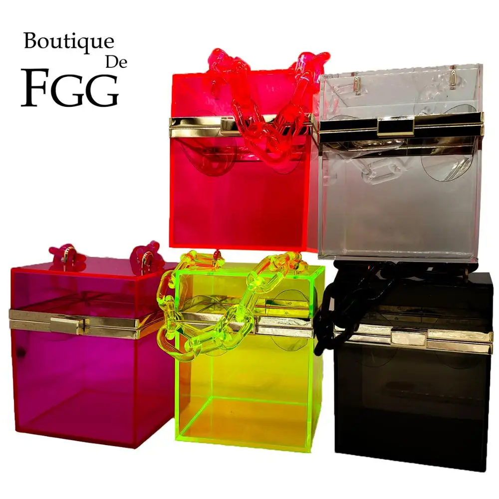 

Boutique De FGG MINI Transparent Acrylic Box Clutch Top-Handle Wristlets Women Evening Bags Party Cocktail Purses and Handbags