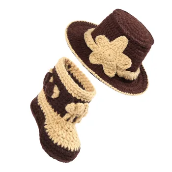 2pcs in 1 Set Coffee Wool Knitting Baby Shoes Cap Set Handmade Knitted Cowboy Design Photography Costumes Suit Props Commemorate
2pcs in 1 Set Coffee Wool Knitting Baby Shoes Cap Set Handmade Knitted Cowboy Design Photography Costumes Suit Props Commemorate