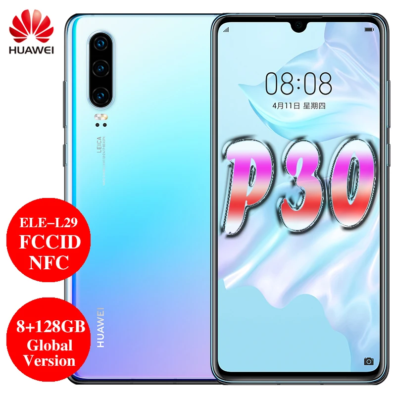 Huawei P30 Global Version ELE-L29 FCCID 8GB 128G Dual SIM Mobile phone Kirin 980 Octa Core 6.1 inch Android 9.0 NFC 3650mAh 32MP
Huawei P30 Global Version ELE-L29 FCCID 8GB 128G Dual SIM Mobile phone Kirin 980 Octa Core 6.1 inch Android 9.0 NFC 3650mAh 32MP