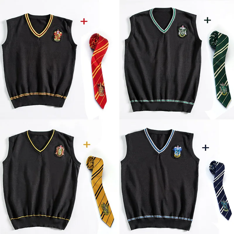

Hermione Cosplay Gryffindor Slytherin Ravenclaw Hufflepuff Sweater With Tie Waistcoat all-match Daily Clothes Potter Costumes
