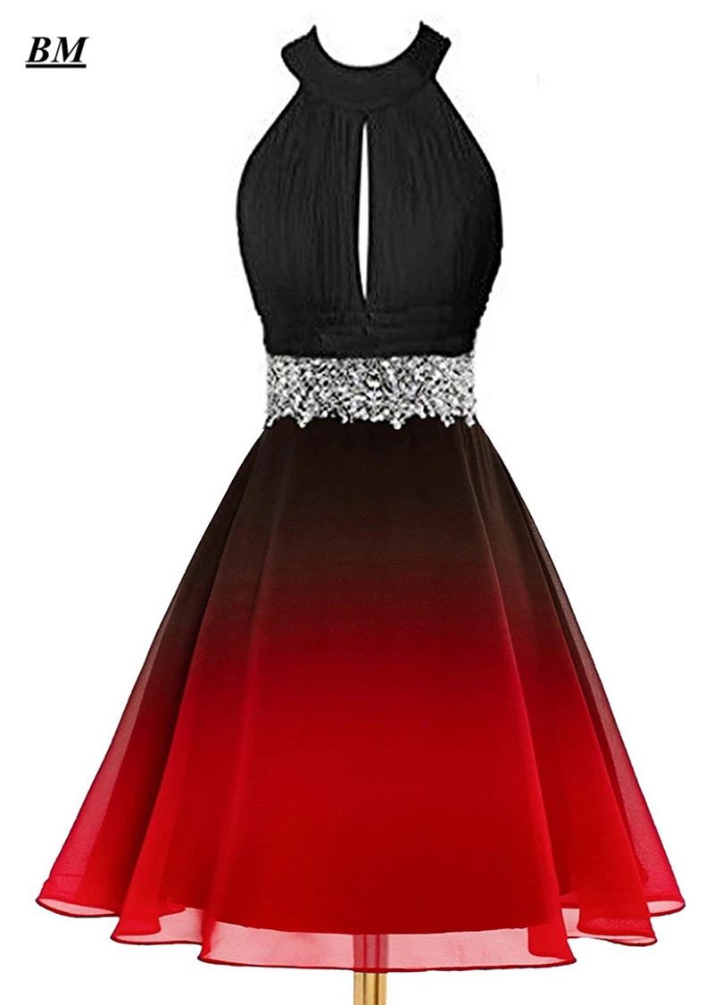 Halter Short Ombre Prom Dresses 2021 Chiffon Sequins Beading Gradient Formal Evening Homecoming Party Gown Vestidos De Gala BM16 | Свадьбы и