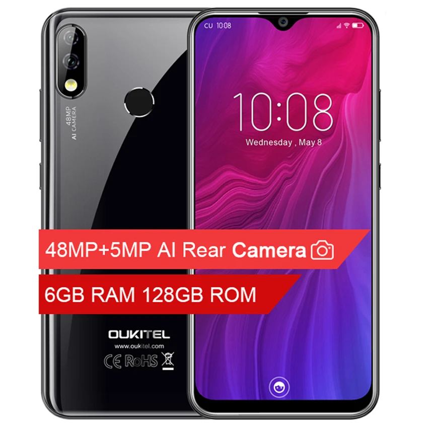 

OUKITEL Y4800 6.3 inch FHD+ 6GB RQM 128GB ROM Android 9.0 Mobile Phone Octa Core Fingerprint 4000mAh 9V/2A Face ID 4G Smartphone