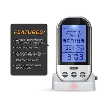 

Wireless Digital Oven Thermometer Meat BBQ Grilling Food Probe Kitchen Thermometers Cooking Tools with Timer