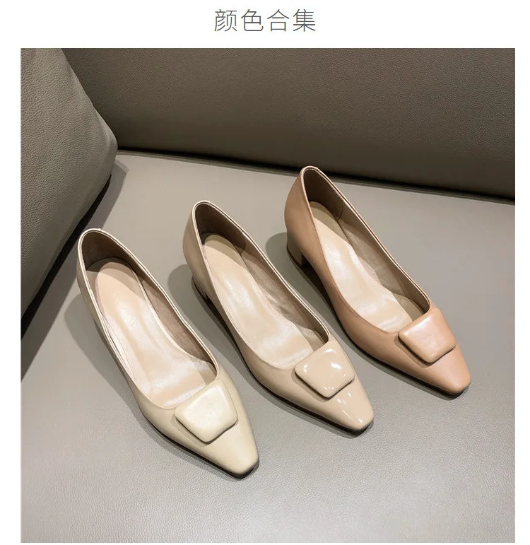 Metal Square Buckle Semi-high Heeled Square Head Shoes Women's in Skin Rubber Sole Low-Cut Sheepskin Shallow Mouth WOMEN'S Shoes 
Metal Square Buckle Semi-high Heeled Square Head Shoes Women's in Skin Rubber Sole Low-Cut Sheepskin Shallow Mouth WOMEN'S Shoes