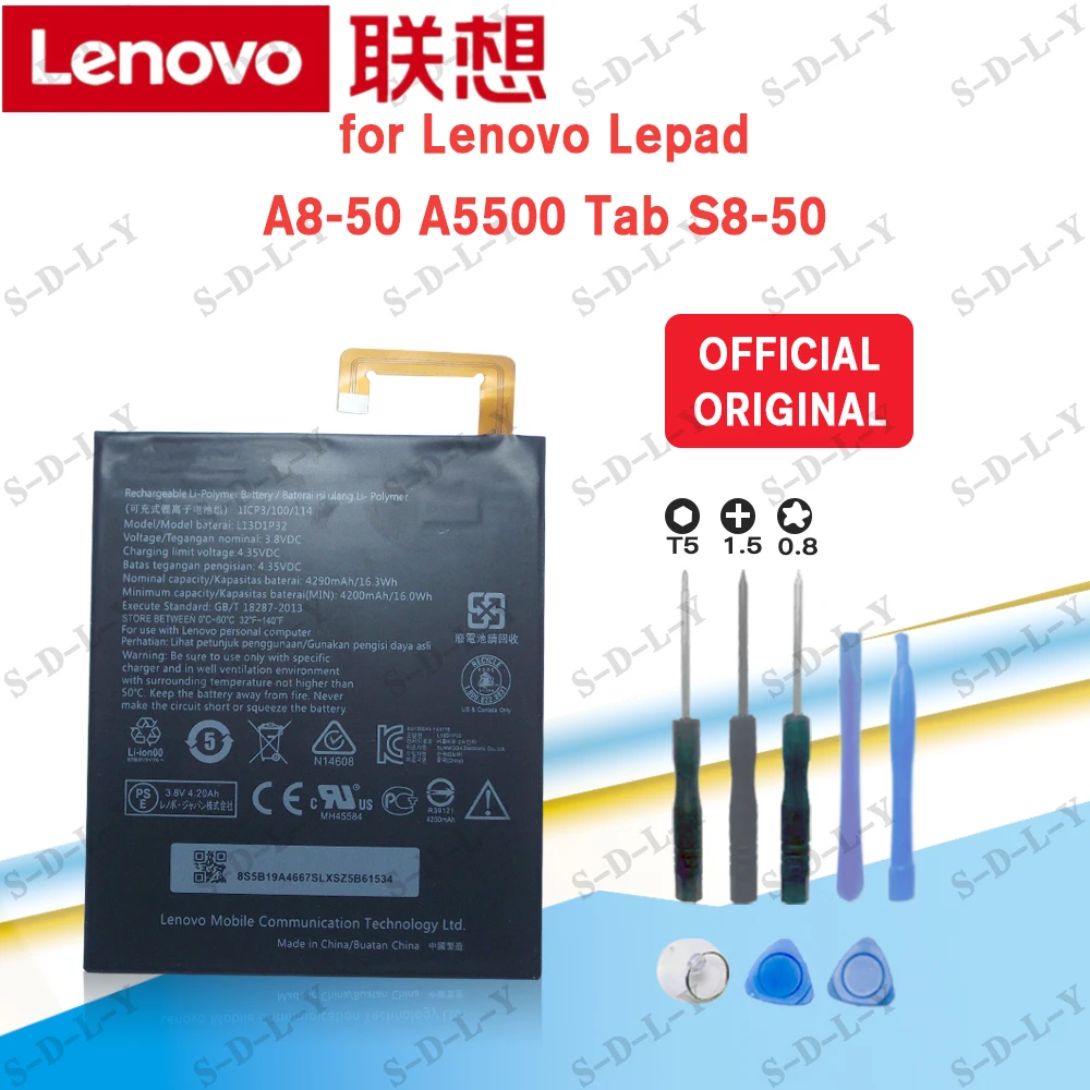 100% Original 3.8V 4290mAh L13D1P32 for Lenovo Lepad A8-50 A5500 Tab S8-50 Battery+Tracking + Tools | Мобильные телефоны и