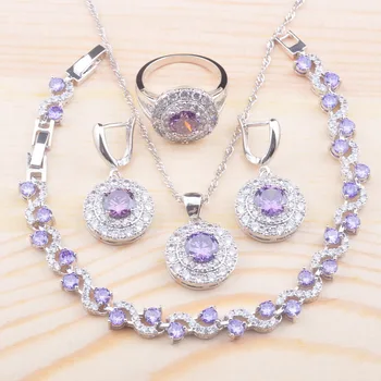 2020 New Purple Crystal Silver Plated Jewelry Set For Women Engagement Gift With Bracelet Necklace Pendant Earrings Ring 
2020 New Purple Crystal Silver Plated Jewelry Set For Women Engagement Gift With Bracelet Necklace Pendant Earrings Ring