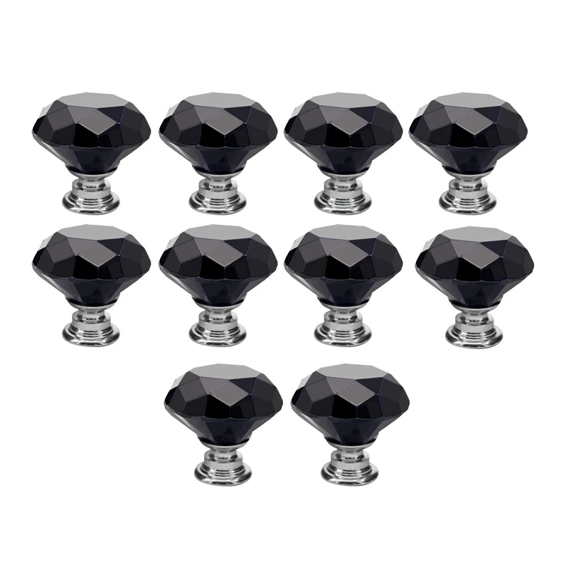 Черные 10 шт 30 мм Хрустальные стеклянные ручки для шкафа с алмазным ящиком
