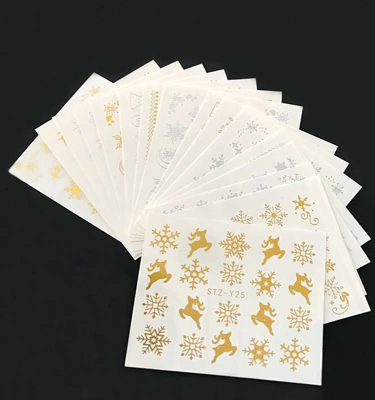 

6.3*5.3cm Nail Art Sticker Christmas 16 Gold and Silver Hot Watermark Sticker Snowflake Deer Nail Transfer Sticker