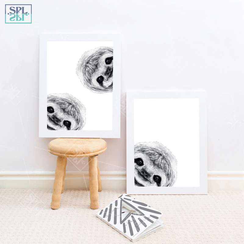 CUTE-PEEKABOO-SLOTH-Wall-Art-Print-and-Poster-Lovely-Curious-Animal-Sloth-Canvas-Painting-Picture-Kids