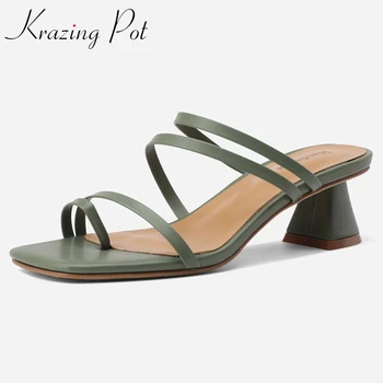 

Krazing pot flip-flop med heel handmade high quality summer essential shoes Rome young lady daily wear casual sandals women L80