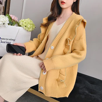 Women'S Autumn Chic Caridgan Sweaters Korean Plus Size Sweet Flounce Sweater Christmas Top Knitwear Female Button Tops AA5036 
Women'S Autumn Chic Caridgan Sweaters Korean Plus Size Sweet Flounce Sweater Christmas Top Knitwear Female Button Tops AA5036