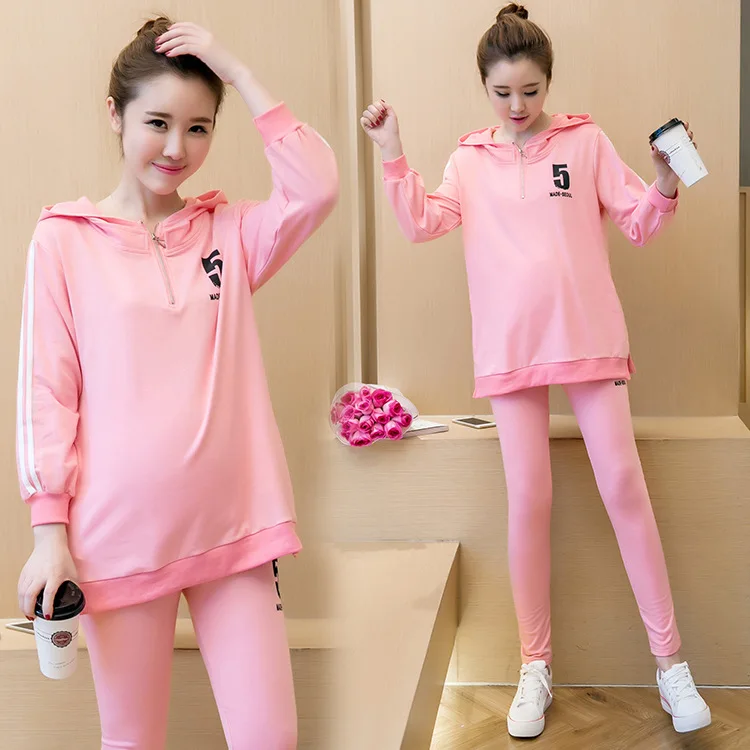 Autumn And Winter New Style Pregnant Women Set Korean-style-Style 5-Word Printed Casual Sweatshirt + Spring And Autumn Pregnant