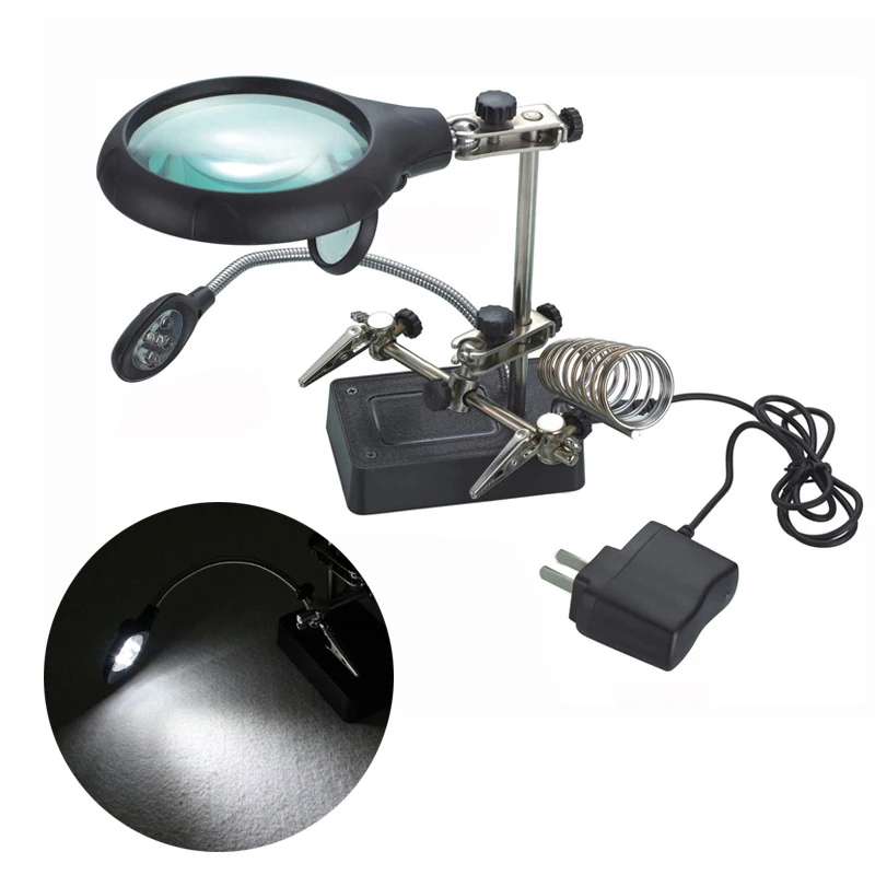 Desktop Magnifier Welding Magnifying Glass Soldering Repair Tool with LED Light Auxiliary Clip EU/US Plug Three magnifications
Desktop Magnifier Welding Magnifying Glass Soldering Repair Tool with LED Light Auxiliary Clip EU/US Plug Three magnifications