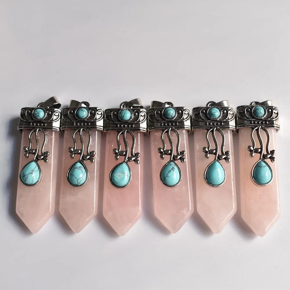 2021 good quality natural rsoes quartz stone crystal point pendulum healing chakra pendant for jewelry making 6pcs/lot wholesale
2021 good quality natural rsoes quartz stone crystal point pendulum healing chakra pendant for jewelry making 6pcs/lot wholesale