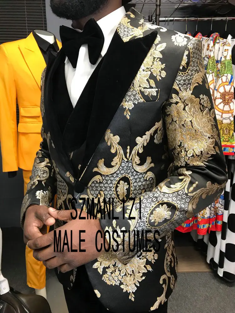 

2020 Latest Design Peaked Lapel Mens Dinner Party Prom Suits Groom Tuxedos Groomsmen Wedding Suits For Men Jacket+Pants+Vest