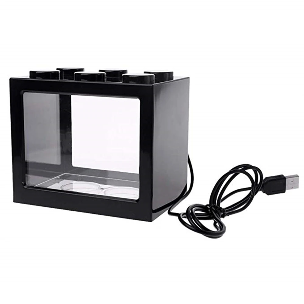 3 Mini Bettas Fish Tank LED Aquarium Mini Fish Bowls Block Reptile Box USB Charger Office Table Decoration Ocean Betta Turtle Box
