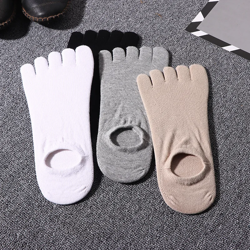 

5 Pairs Man Ankle Five Finger No Show Socks Cotton Low Tube Solid Breathable Sweat-absorbing Invisible Boat Socks with Toes