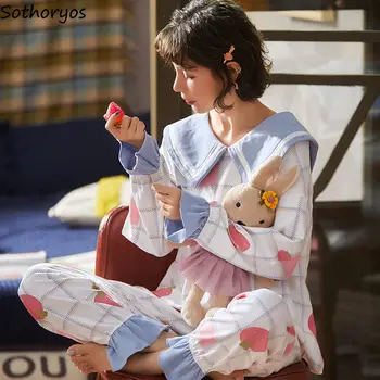Women Pajamas Sets Spring Autumn New Long Sleeve Cartoon Printed Cute Sleepwear Korean Style Simple Homewear Female Chic Pajamas
Women Pajamas Sets Spring Autumn New Long Sleeve Cartoon Printed Cute Sleepwear Korean Style Simple Homewear Female Chic Pajamas