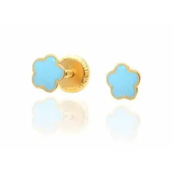 Yellow gold earrings for baby with flower blue enamelled
Yellow gold earrings for baby with flower blue enamelled