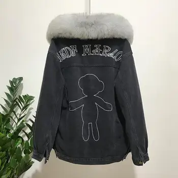 Winter Fashion Warm Real Natural Fox Fur coat + Real Rabbit Hair Liner Denim Jacket Female embroidery Real Fur Outwear F2261 
Winter Fashion Warm Real Natural Fox Fur coat + Real Rabbit Hair Liner Denim Jacket Female embroidery Real Fur Outwear F2261