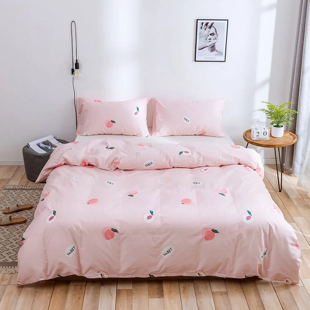 

Pink Peach Duvet Cover with Pillowcases Fashion Flower Bedding Set Girls Women Bedclothes Cute Comforter Cover Twin Queen King