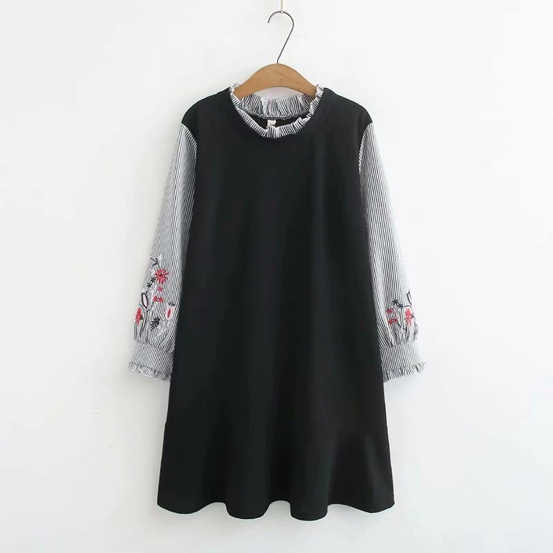 Plus Size Women's Mini Floral Embroidery Dresses Long Sleeved Casual Striped Dress OL Clothing
Plus Size Women's Mini Floral Embroidery Dresses Long Sleeved Casual Striped Dress OL Clothing