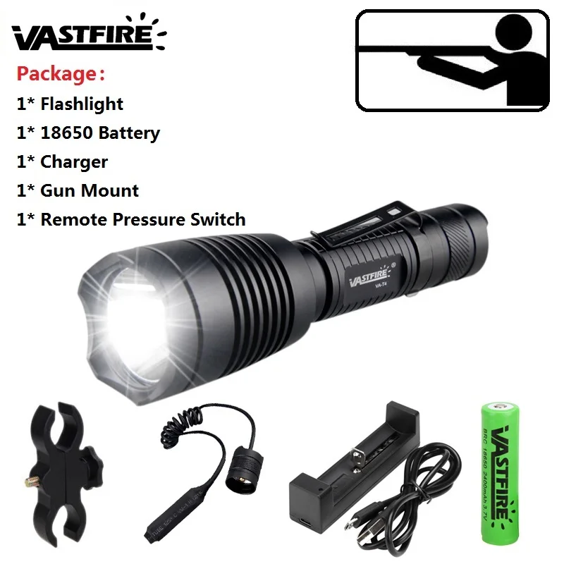 1 Modes T4 Tactical Flashlight Ultra Bright USB Rechargeable Waterproof Scout light Torch Powerful LED Hunting light for 18650
1 Modes T4 Tactical Flashlight Ultra Bright USB Rechargeable Waterproof Scout light Torch Powerful LED Hunting light for 18650
