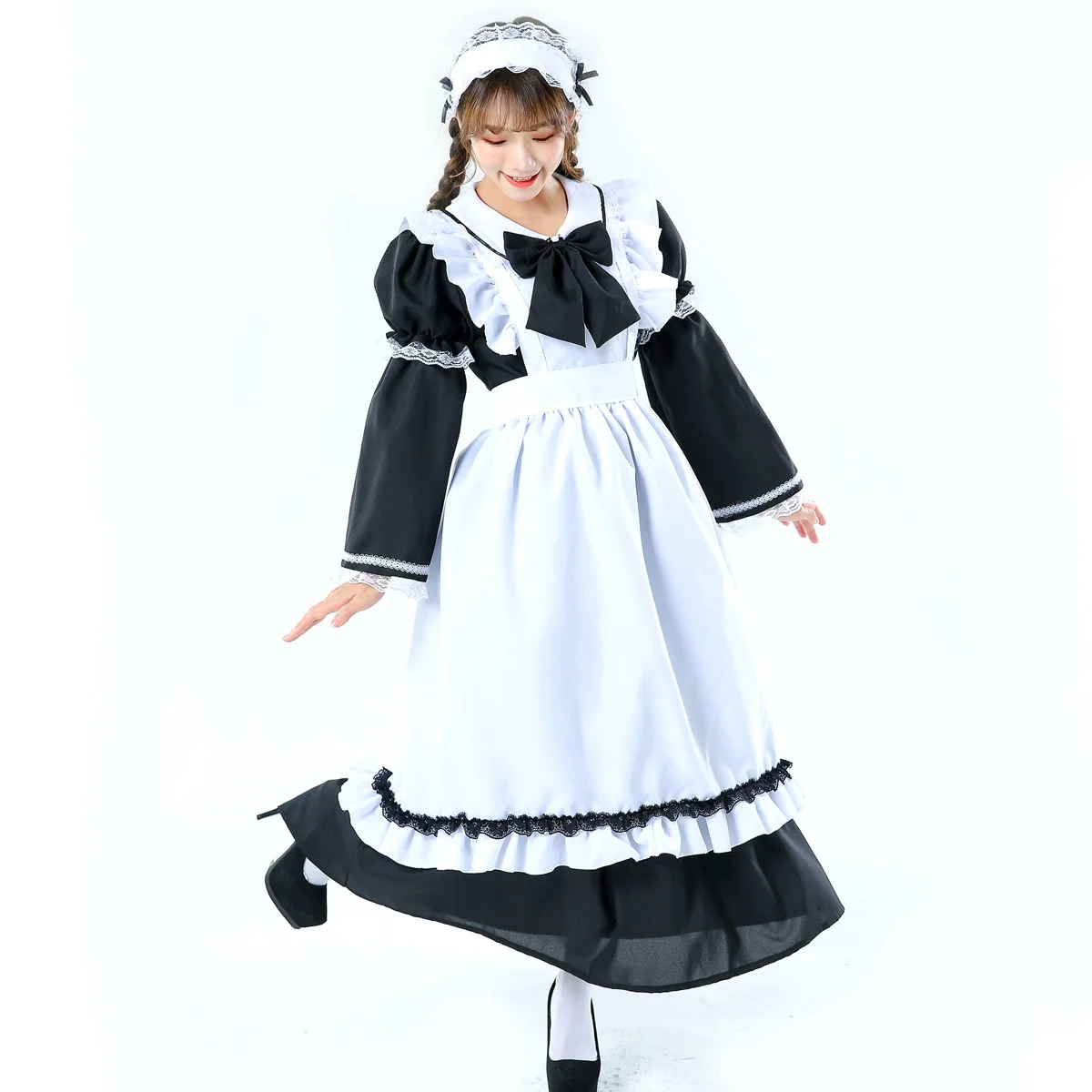 Women Adult Maid Cosplay Costume Outfit Clubwear Female Front Button Down Long Maxi Fancy Dress with Apron and Headpiece
Women Adult Maid Cosplay Costume Outfit Clubwear Female Front Button Down Long Maxi Fancy Dress with Apron and Headpiece
