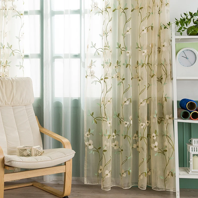 

Pastoral Fresh Style Bedroom Curtain Tulle Living Room Bay Window Window Screen Balcony Sheer Curtains Voile Door Drapes Home